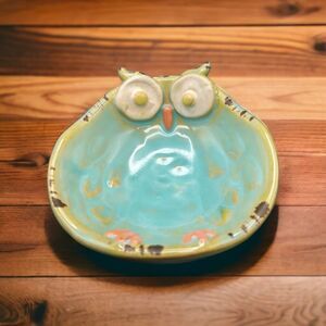 Decorative Blue Ceramic Owl Trinket Dish • Ashtray • Berry Bowl